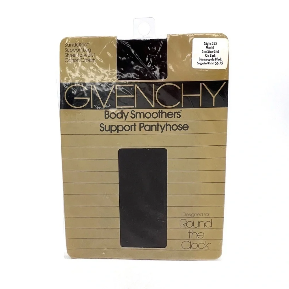 Givenchy Vintage Sheer Black Body Smoothers Support Pantyhose Sandalfoot New NWT